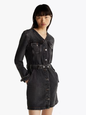 black belted denim mini shirt dress for women tommy jeans