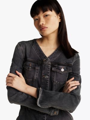 robe chemise courte en denim à ceinture noir pour femmes tommy jeans