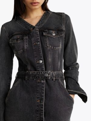 black belted denim mini shirt dress for women tommy jeans