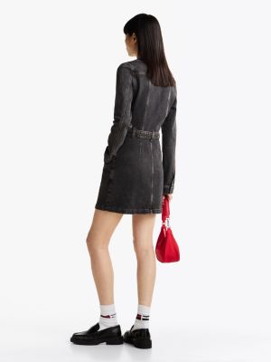 schwarz mini-hemdkleid aus denim mit gürtel für damen - tommy jeans