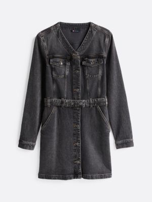 black belted denim mini shirt dress for women tommy jeans