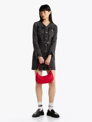 black belted denim mini shirt dress for women tommy jeans