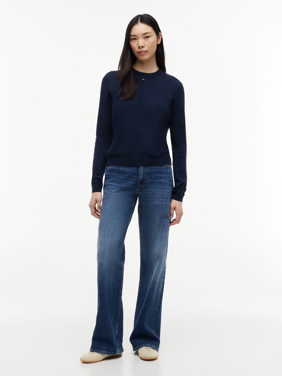 Flag Embroidery Crew Neck Jumper — Blue