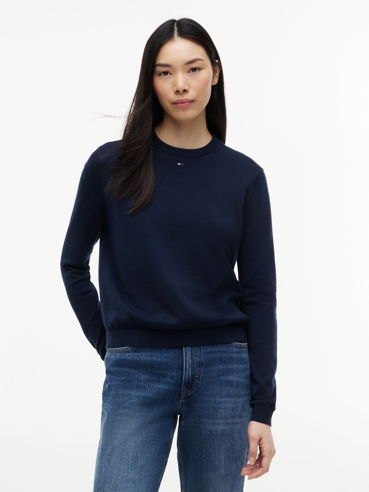 Flag Embroidery Crew Neck Jumper — Blue