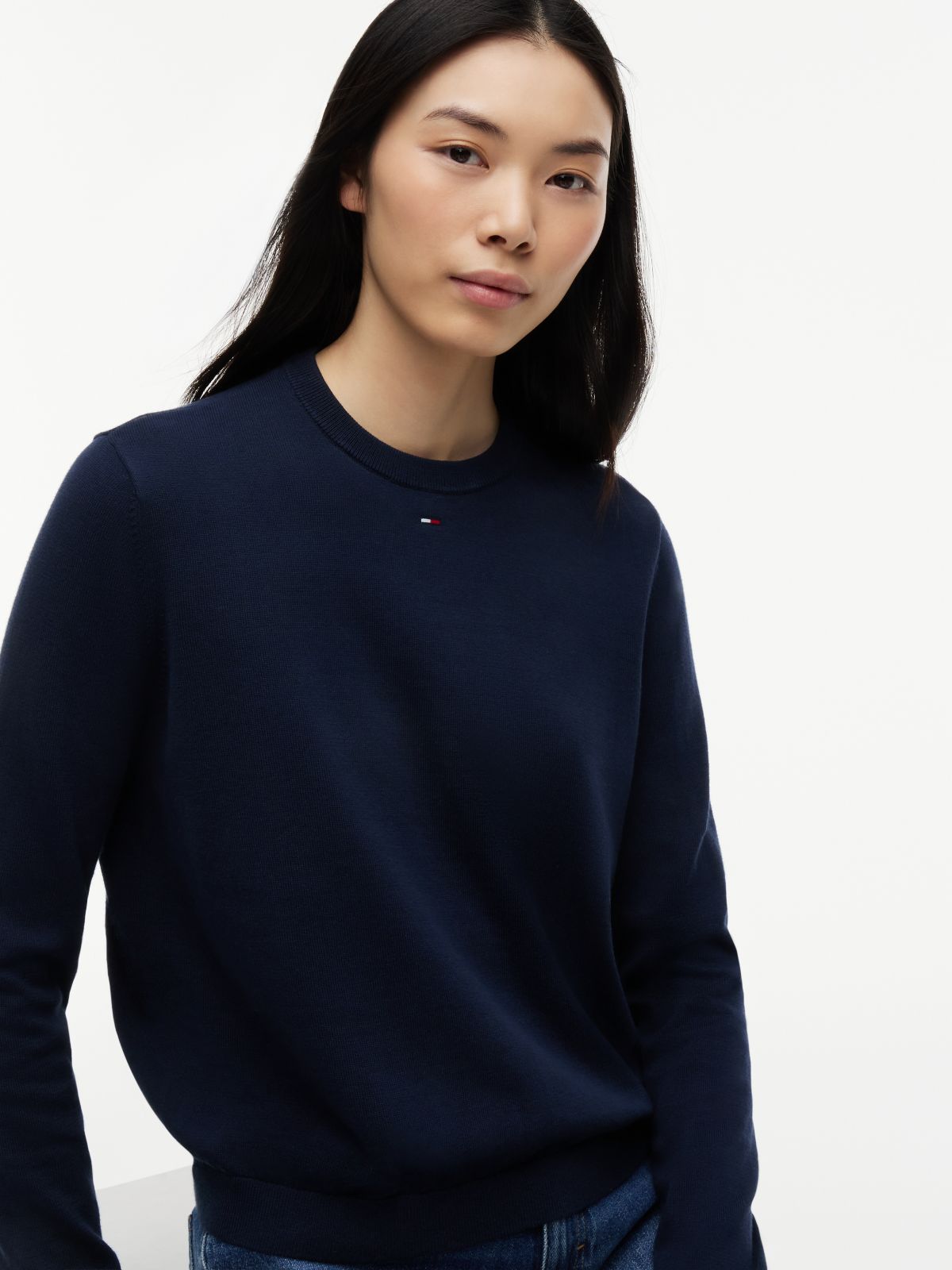 Flag Embroidery Crew Neck Jumper — Blue