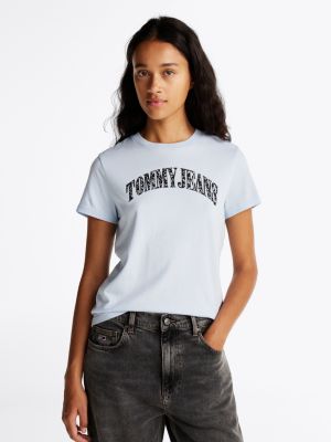 t-shirt à logo floral blue pour femmes tommy jeans