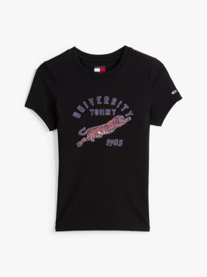 black logo ribbed slim t-shirt for women tommy jeans