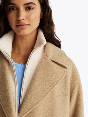 beige single breasted wool blend coat for women tommy jeans