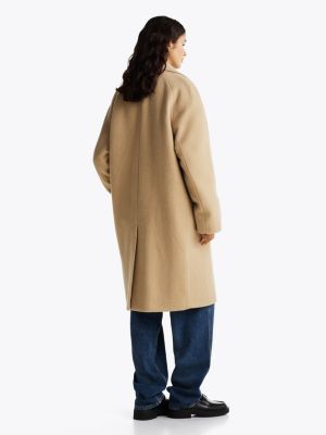 beige single breasted wool blend coat for women tommy jeans