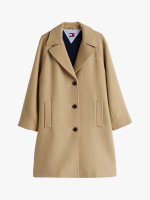 beige single breasted wool blend coat for women tommy jeans