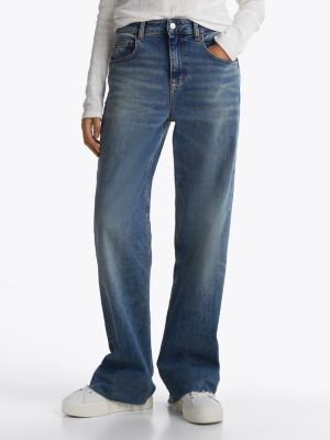 blau mia relaxed straight jeans mit mittelhohem bund für damen - tommy jeans