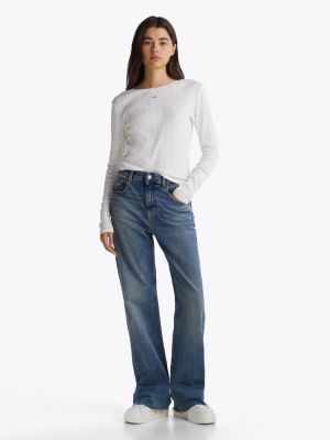 blue mia faded mid rise straight relaxed jeans for women tommy jeans