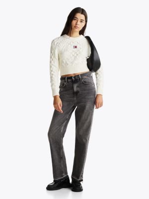 grey layla slim straight leg jeans mit hohem bund für damen - tommy jeans