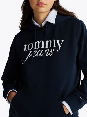 blue logo drawstring hoody for women tommy jeans