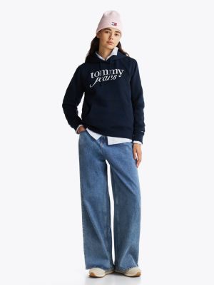 blue logo drawstring hoody for women tommy jeans