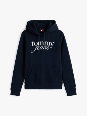 blue logo drawstring hoody for women tommy jeans