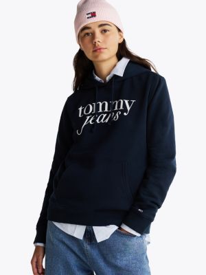 blauw hoodie met trekkoord en logo voor dames - tommy jeans