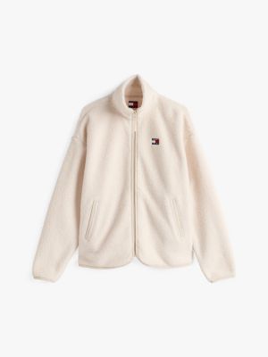 beige teddy zip-thru sweatshirt for women tommy jeans