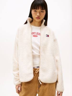 beige teddy zip-thru sweatshirt for women tommy jeans