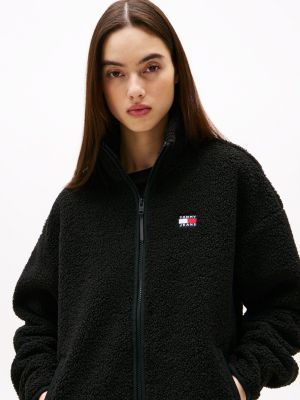 felpa in sherpa con zip integrale nero da donne tommy jeans