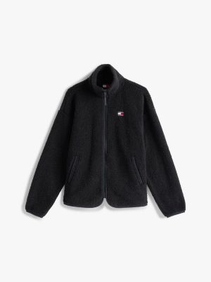 felpa in sherpa con zip integrale nero da donne tommy jeans