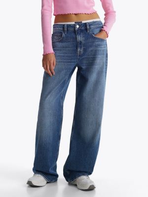 blau mia relaxed straight jeans mit mittelhohem bund für damen - tommy jeans