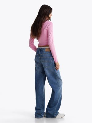 blue mia sparkle mid rise straight relaxed jeans for women tommy jeans