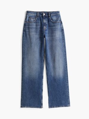 blau mia relaxed straight jeans mit mittelhohem bund für damen - tommy jeans