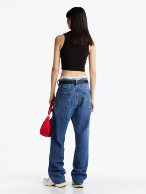 czarny krótki top bez rękawów i z półgolfem dla kobiety - tommy jeans