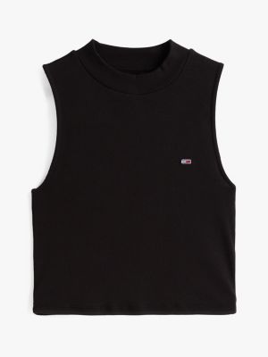 czarny krótki top bez rękawów i z półgolfem dla kobiety - tommy jeans