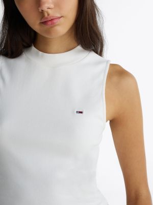 white slim mock turtleneck cropped tank top for women tommy jeans