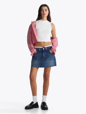 white slim mock turtleneck cropped tank top for women tommy jeans