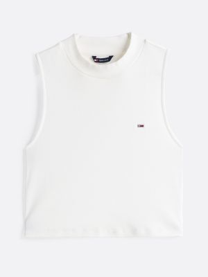 white slim mock turtleneck cropped tank top for women tommy jeans