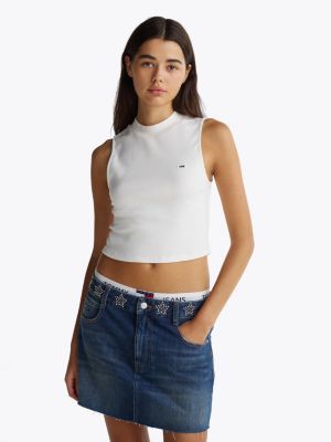 white slim mock turtleneck cropped tank top for women tommy jeans