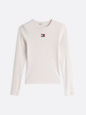 beige slim long sleeve t-shirt for women tommy jeans