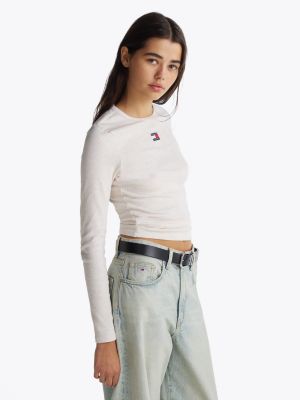 beige slim long sleeve t-shirt for women tommy jeans