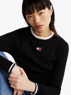 t-shirt moulant à manches longues noir pour femmes tommy jeans