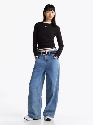 black slim long sleeve t-shirt for women tommy jeans