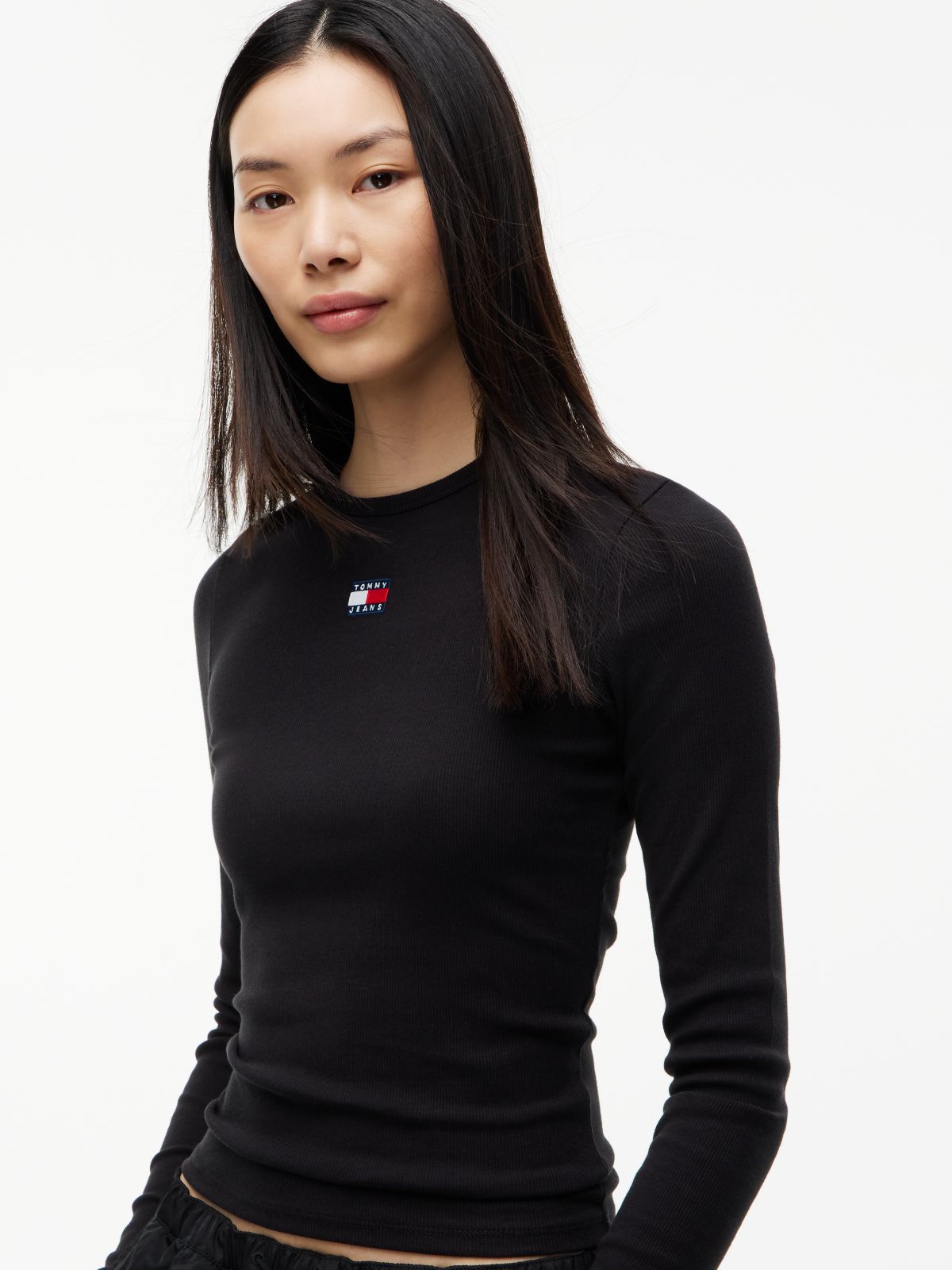 Tommy Badge Slim Long Sleeve T-Shirt — Black