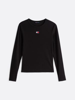 t-shirt moulant à manches longues noir pour femmes tommy jeans