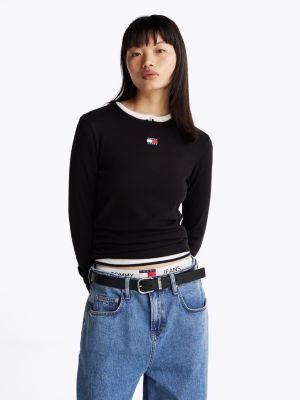 black slim fit longsleeve t-shirt voor dames - tommy jeans