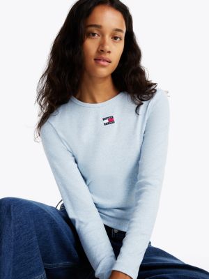 blue slim long sleeve t-shirt for women tommy jeans