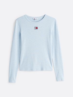 t-shirt slim fit a maniche lunghe blu da donne tommy jeans