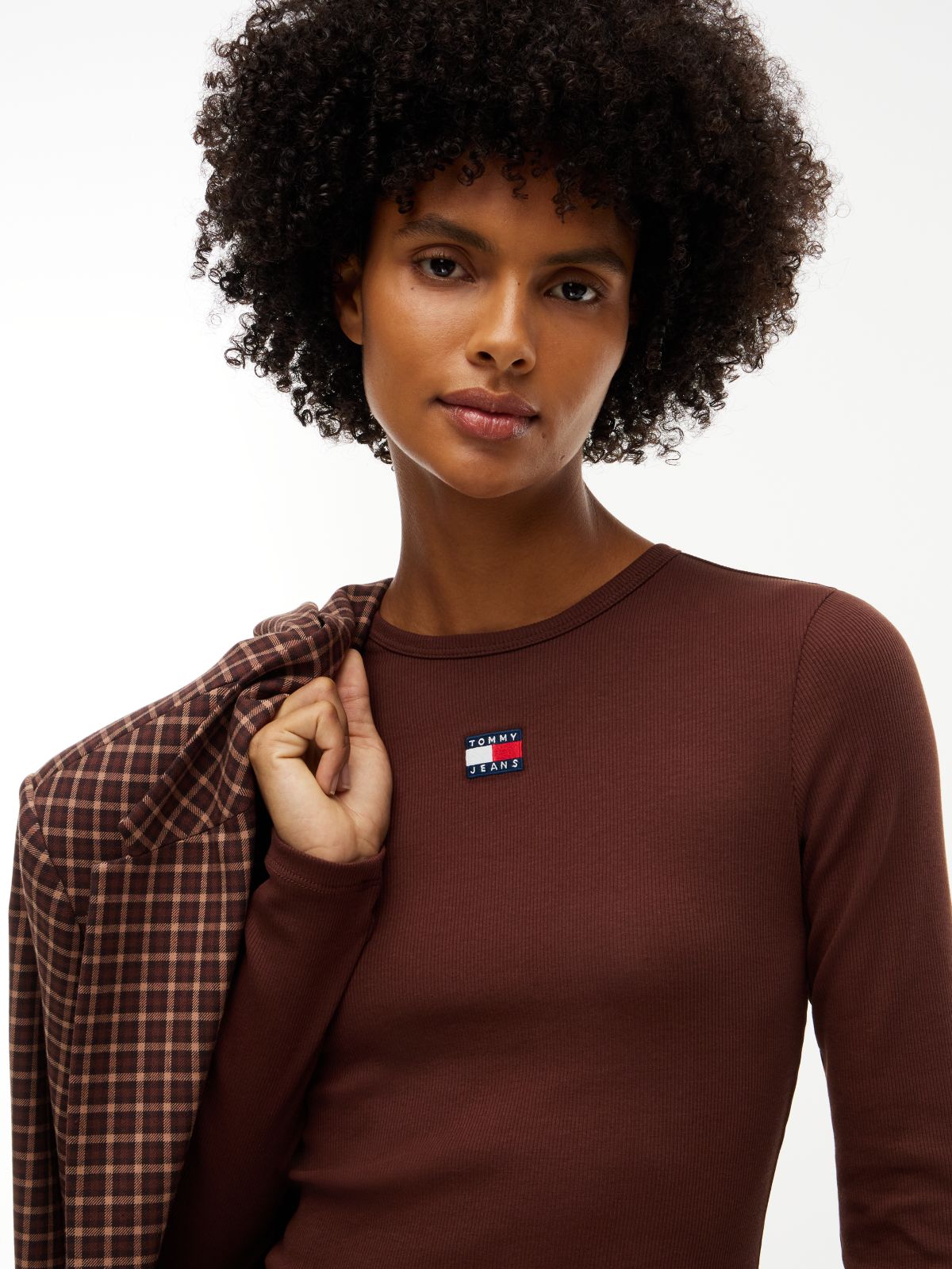 Tommy Badge Slim Long Sleeve T-Shirt — Brown