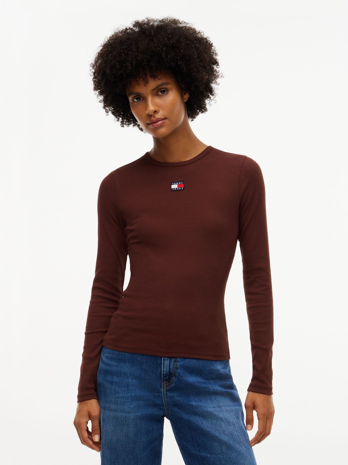 Tommy Badge Slim Long Sleeve T-Shirt — Brown