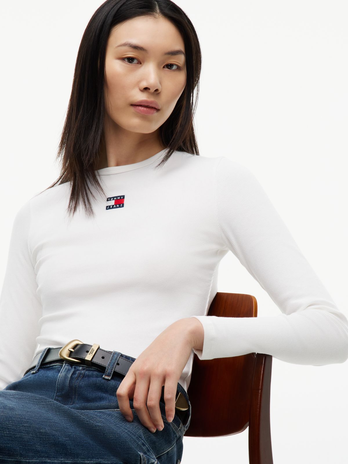 Tommy Badge Slim Long Sleeve T-Shirt — White