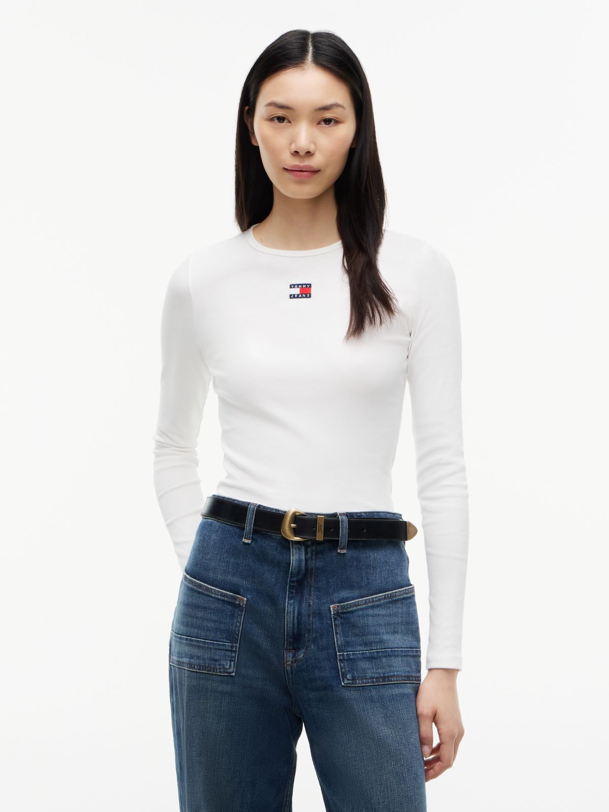 Tommy Badge Slim Long Sleeve T-Shirt — White