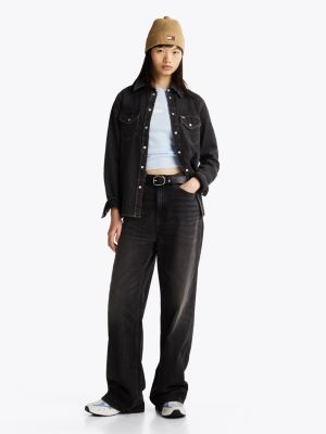 black regular fit western denim shirt for women tommy jeans