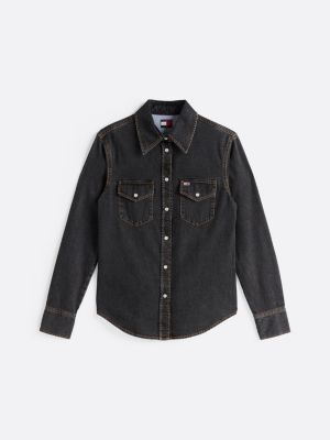 black regular fit western denim shirt for women tommy jeans