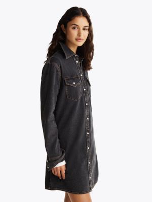 zwart western mini-overhemdjurk van denim voor dames - tommy jeans